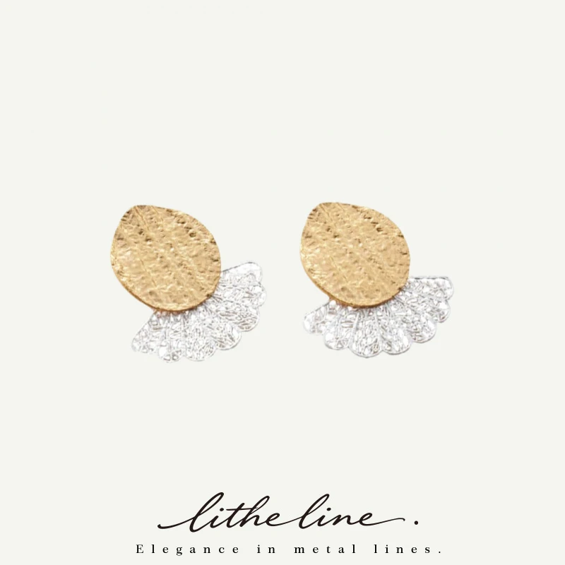 Litheline 24K Gold Plated Hand-Filigreed Two-Tone Earrings, Hammered Brass Fade-Resistant French Chic Daily Luxury Jewelry