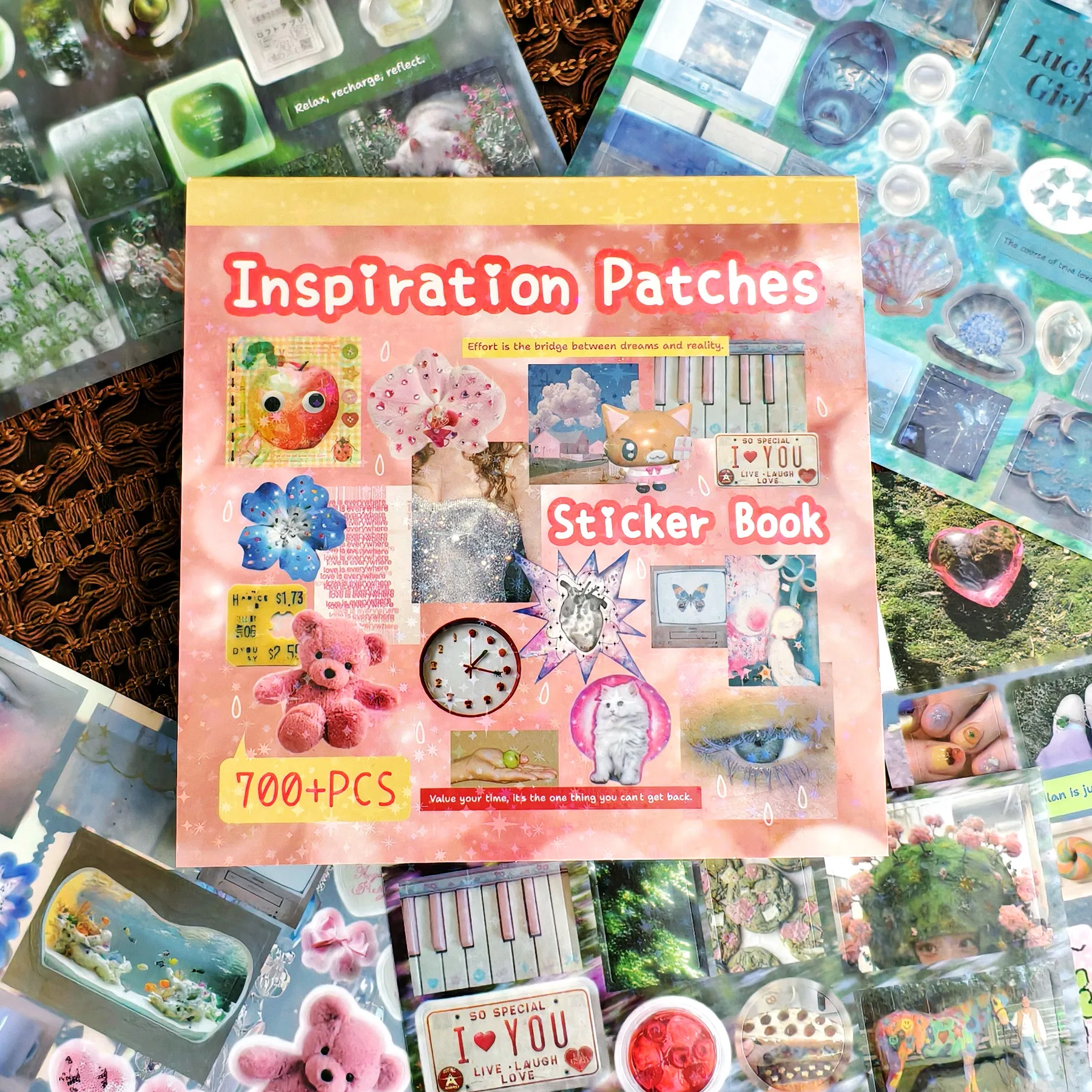 Random Cover 700+Pcs Inspiration Patches Sticker Books, Aesthetic Stickers Cute Scrapbook Stickers for Planner Diary Journal