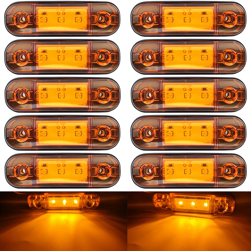 10PCS Warning Light 3 LED Light Oval Clearance Trailer Truck Orange Yellow LED Side Marker Lamp 12V 24V Truck Lorry