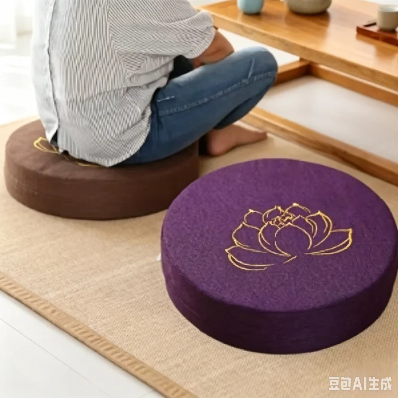 40x6CM Leinen Yoga-Meditationskissen, Harte Lotus-Textur Tatami-Matte, Abnehmbares Waschbares Rückenstützkissen für Meditation
