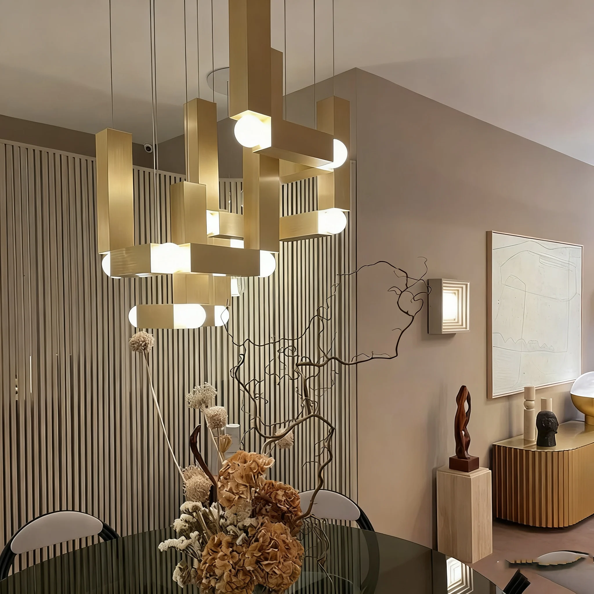 

BOSSEN Modern Nordic Dimmable art Cubic Ceiling Light Glass Aluminum Chandelier 2025 New Adjustable Pendant Lamp for Living Room