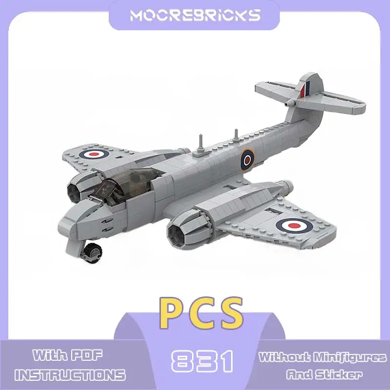 

British Jet Fighter Meteor F Mk.4 Model MOC-131195 Air Force Battle Weapons Building Blocks Mini Bricks Creative Expert Toy Gift