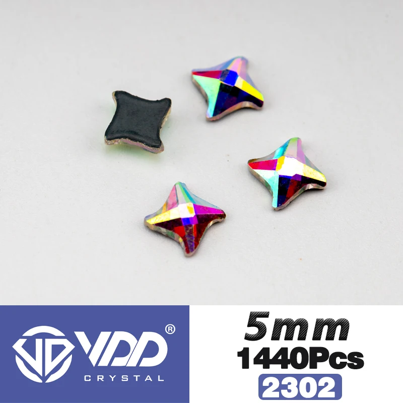 VDD Wholesale 1440Pcs Star Glass Crystal AB Rhinestones Flat Back Hot-Fix Strass Shape 3D Stones For Nail Art DIY Decorations