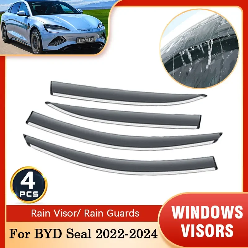 

For BYD Seal 2022 2023 2024 Sun Rain Window Visor Shelter Smoke Deflector Guard Vent Awning Cover Trim Protector Car Accessories