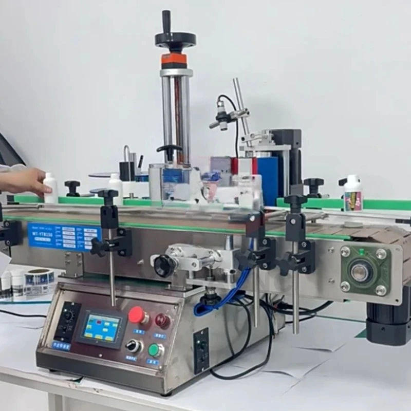 Self-adhesive Round Bottle Labeling Machine with conveyor belt Printing Labels On  Adjustable Speed 360W