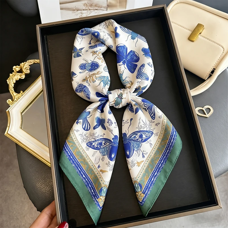 

Hijab Print Scarf Women Silk Luxury Female Shawl Headscarf Bandanas Neckerchief Ribbon Wraps Designer Hair Bands Accesories