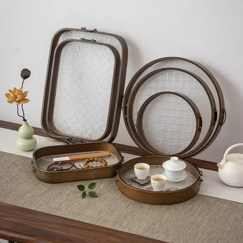 Crabapple flower Japanese style retro Tray light luxury crystal acrylic double ear tray dried fruit Dim sum saucer Tray