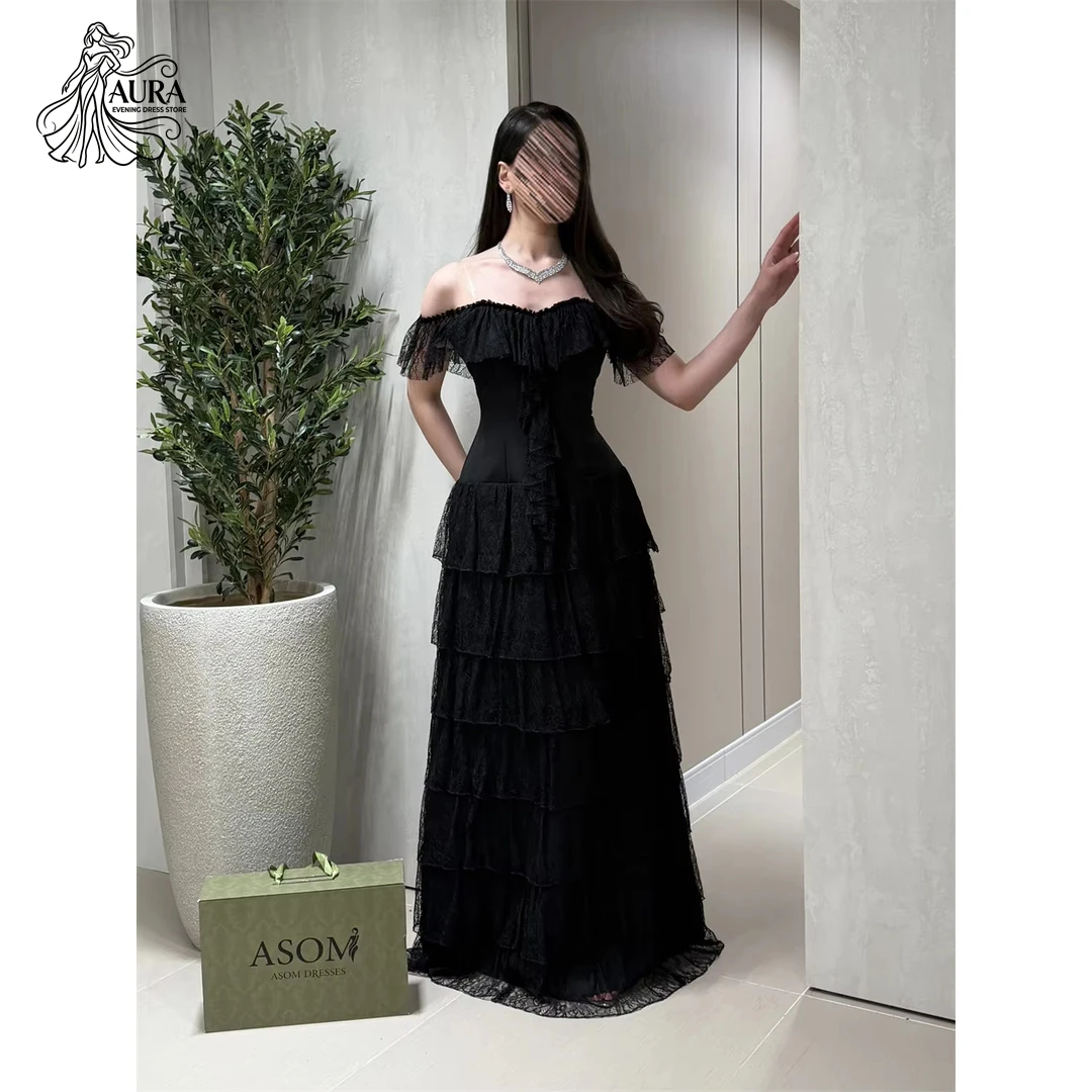

Aura Prom Dresses 2026 Luxury Prom Black Multi-layer Evening Dresses Wedding Party Dress Line A Customized Lace Embroidery Women