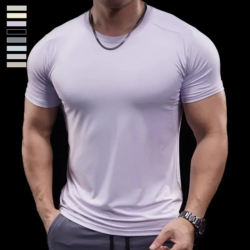 Summer New Basketball Men's Running Training Sports Gym Fitness High Elastic Quick-drying Casual Short-sleeved T-shirt Tops