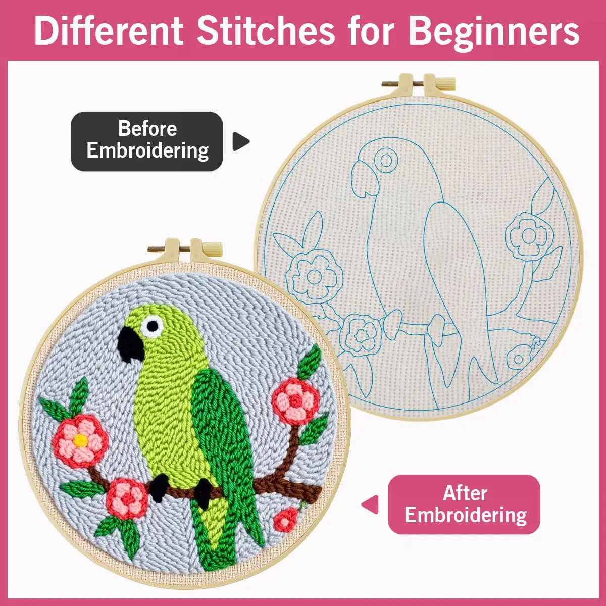 20X20CM/7,87 Zoll Tier-Vogel-Sticknadel-Set, Stickerei-Kit, gestrickte Stickerei, DIY, handgemachtes Geschenk, Nadelkunst – Detail 5