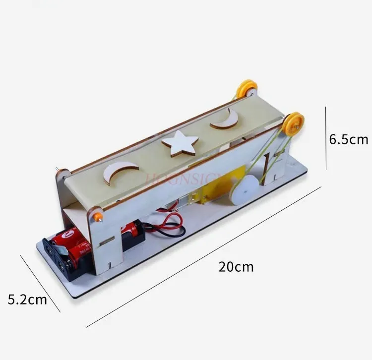 1 conjunto Correia transportadora elétrica, modelo transportador, auxiliares didáticos, tecnologia manual DIY, pacote pequeno de materiais de produção