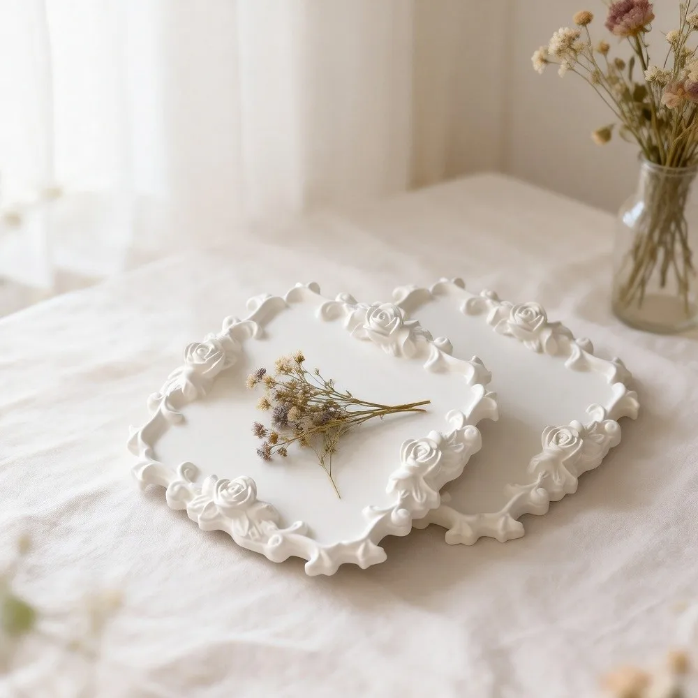 Flexible Silicone Rose Lace Tray Silicone Mold Reusable Easy Release Jewelry Dish Mold Tear Resistant Rose Lace Edge