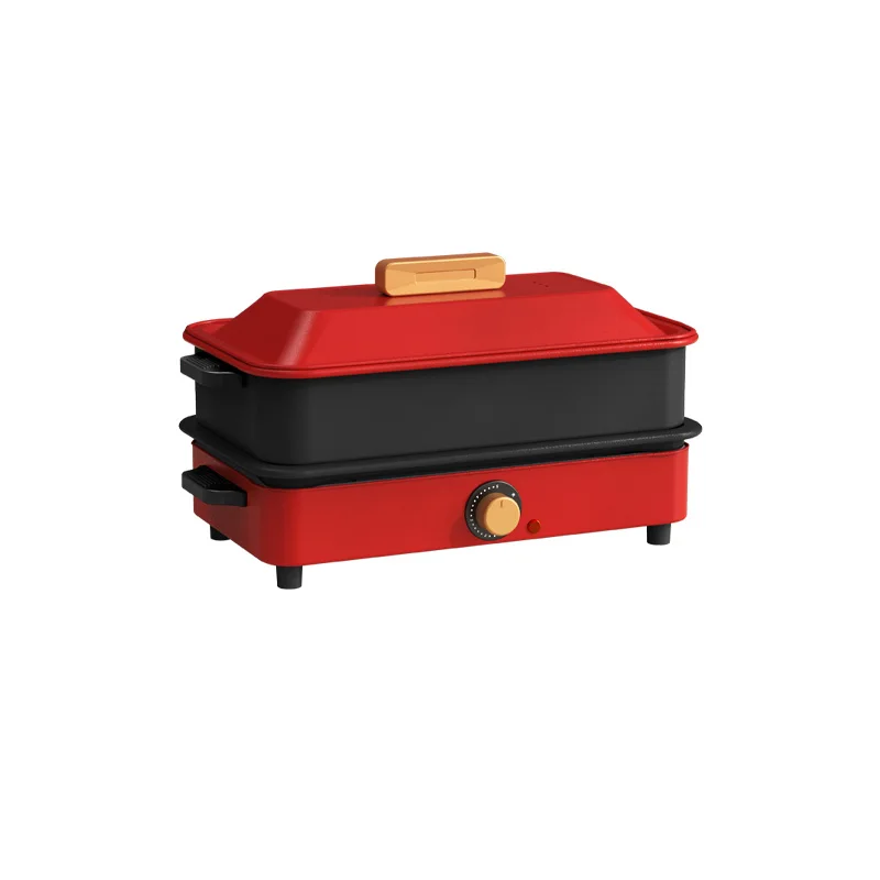 Double-layer 2-in-1 electric baking pan Non-stick multi-functional household hot pot Smokeless with removable plate