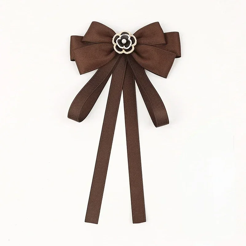 Tie Shirt Women\'s New Brooch Bow Ribbon Brown Coffee Temperament British Style Shirt Corsage Accessory Pin