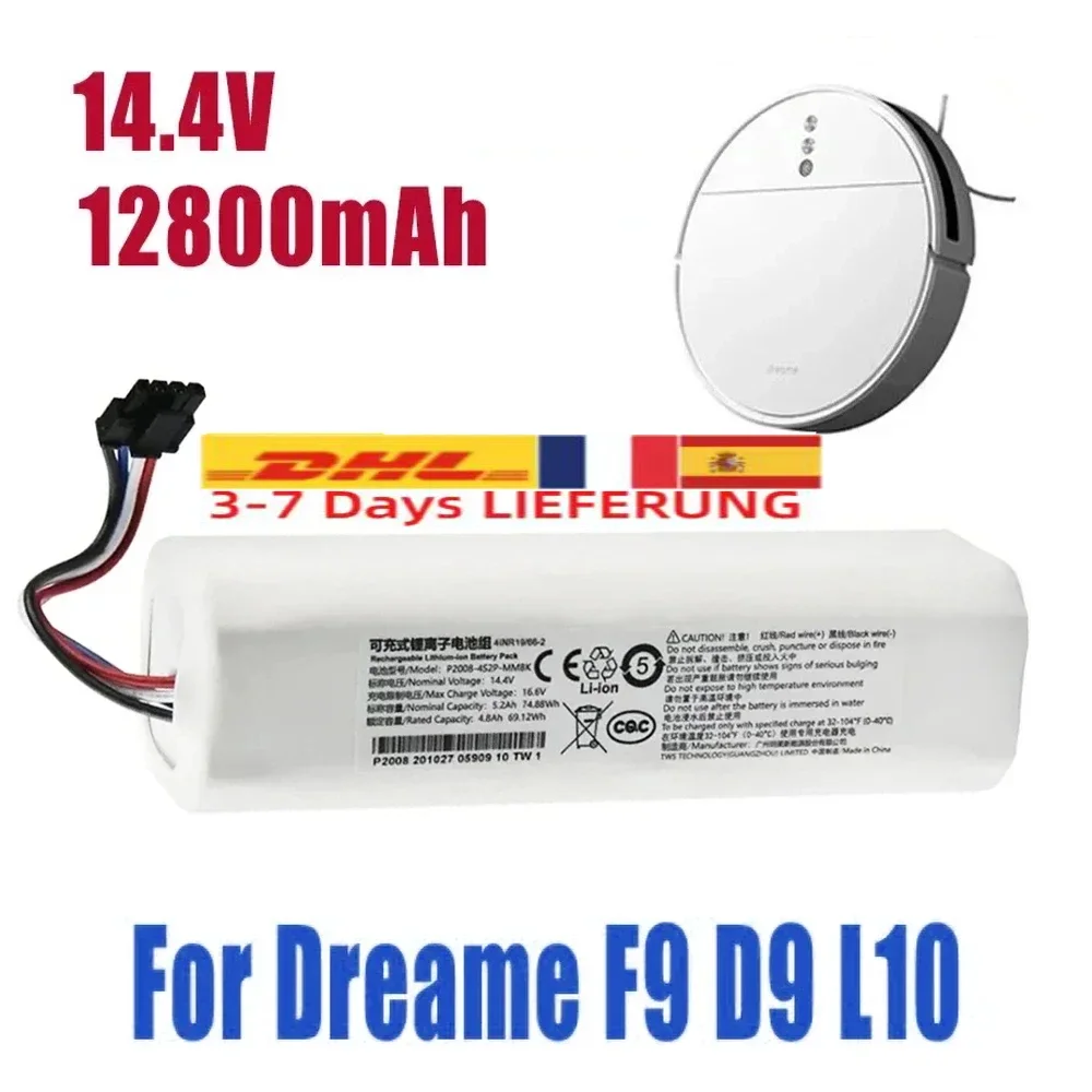 100% Original Battery for Dreame Robot Vacuum Mop Cleaner D9 F9 L10 L10 Pro 12800mAh Lithium-ion Battery Pack 4INR19/66-2