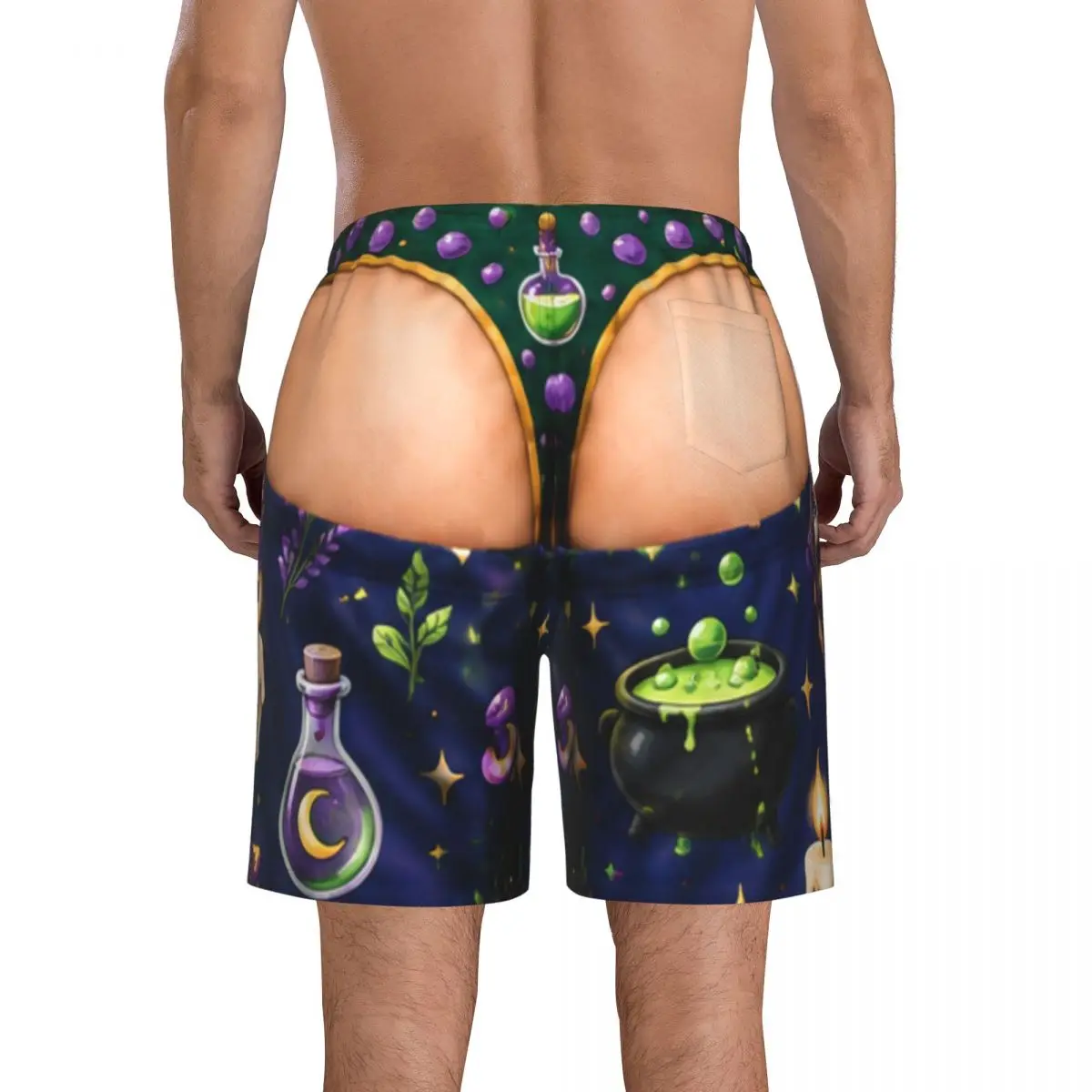 Men's Funny  Sexy Halloween Spider Web Spooky Gothic Witchy Zombie Swim Trunks Bathing Mesh Lining Suit Swimsuits Beach Shorts