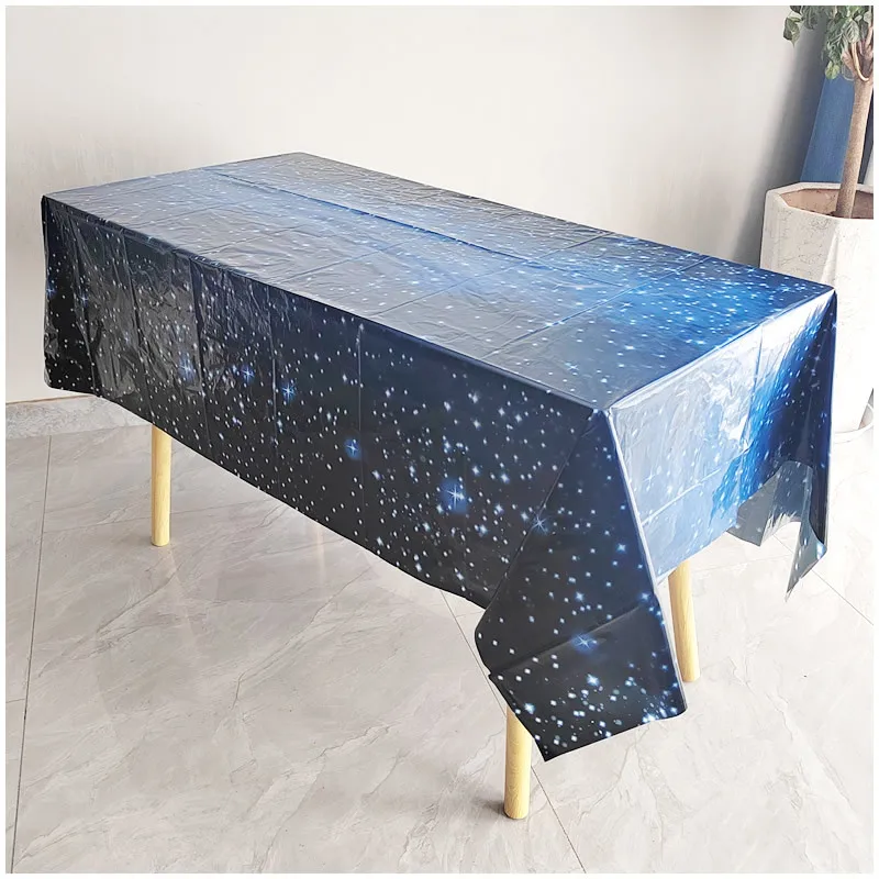 Printed Table Cloth Cover, Dark Night Universe, Star Sky, Blue Color Shine, Birthday Party, Holiday, Festival Celebration