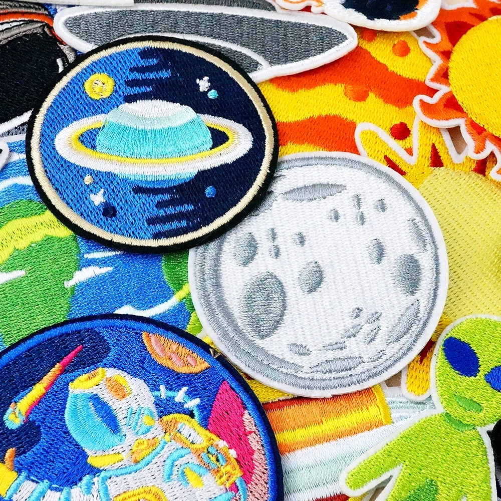 Space Planet Satellite Astronaut Iron on Patches for Clothes Embroidery Patch Decorate Repair Material Stickers Sewn or Ironed