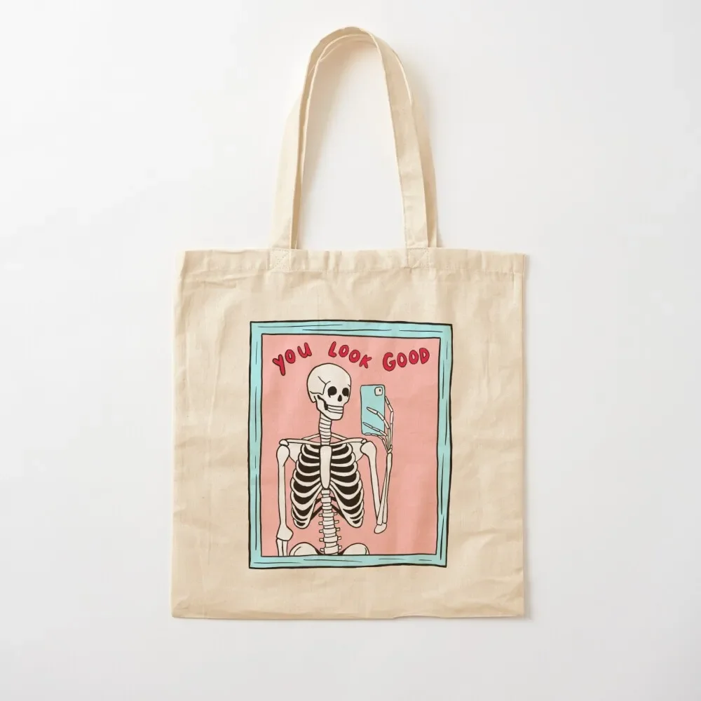 

you look good skeleton mirror selfie Tote Bag Women bags tote bags aesthetic Women's shopper great bag Tote Bag