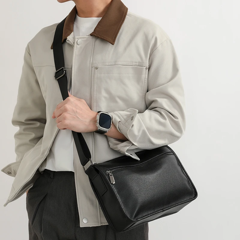 

Fashionable men's new leather cowhide black shoulder bag crossbody bag 가방 bolsos para hombre сумка bandolera hombre