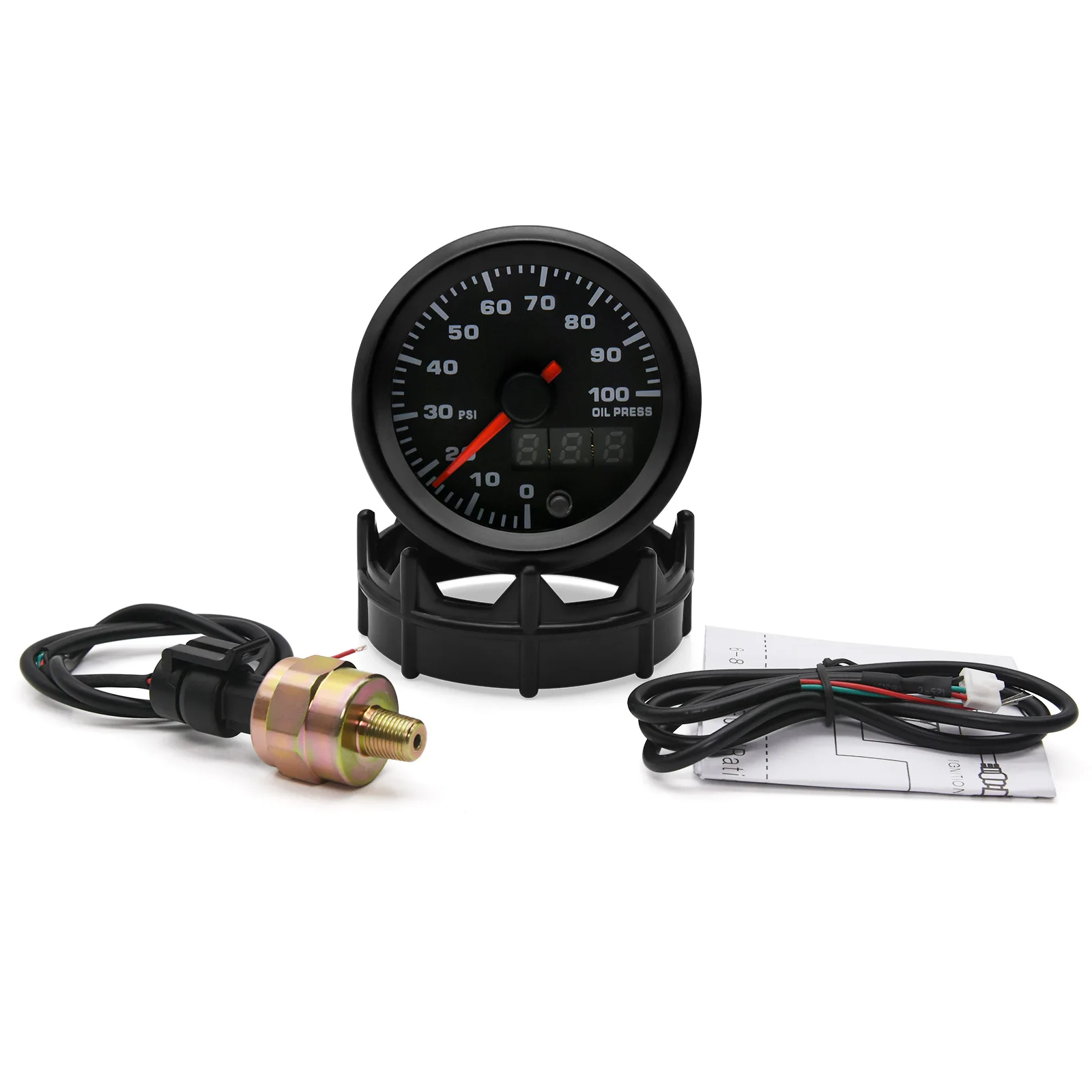 52mm 7 Colors LED Car Oil Pressure Gauge 0-100 PSI Oil Press Meter High Speed Stepper Motor with Oil Pressure Sensor 1/8NPT