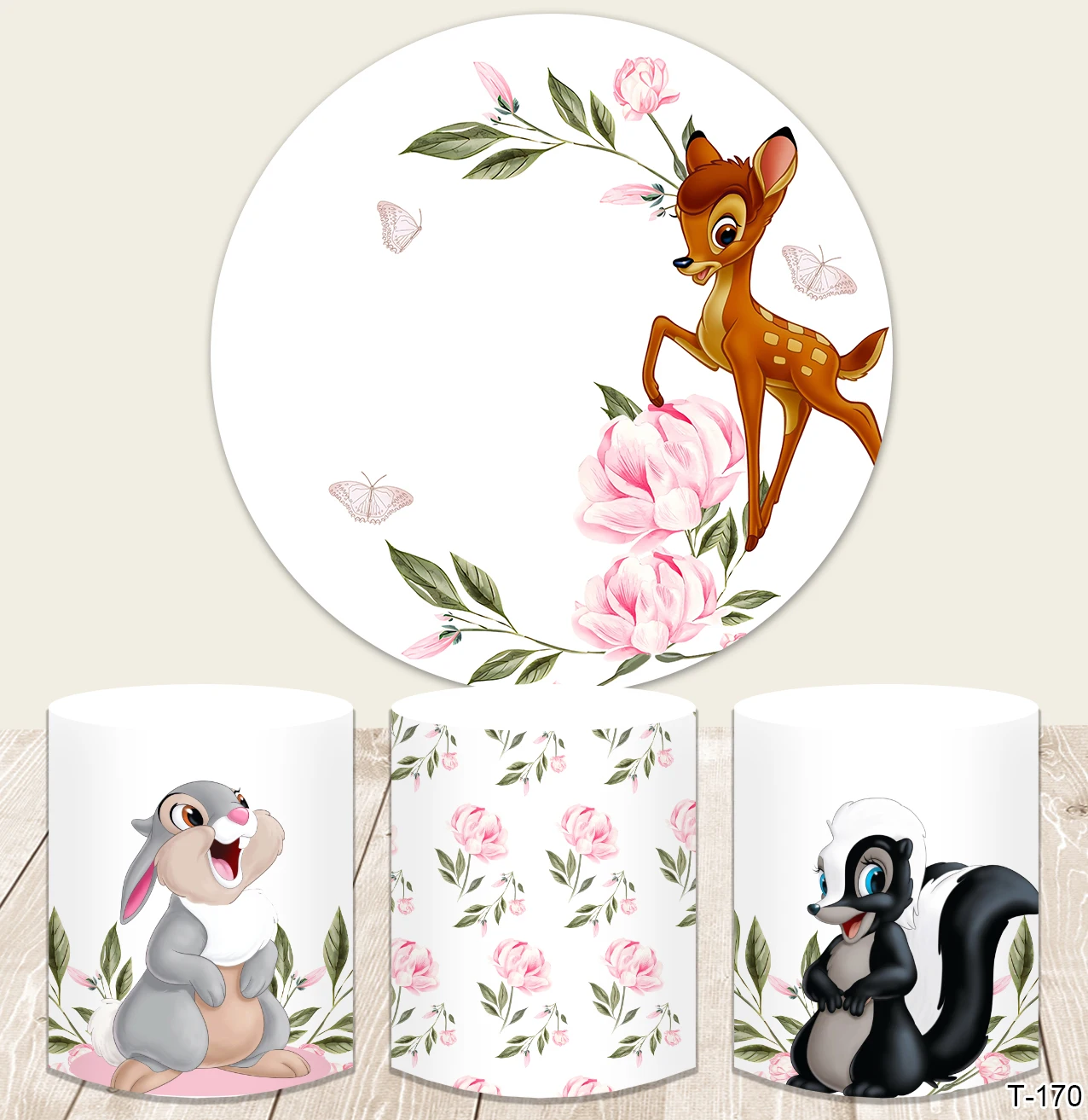 Disney Bambi Deer Circle Backdrop Girl Birthday Baby Shower Photo Backdrop Round Cylinder Cover Decorations Photo Booth Prop