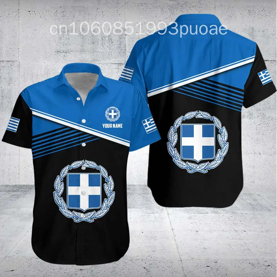 

Customized Name Greece Men's Shirt Greece Flag Printed Fashion Casual Hawaiian Shirt Oversize Men's and Women's Children's Shirt