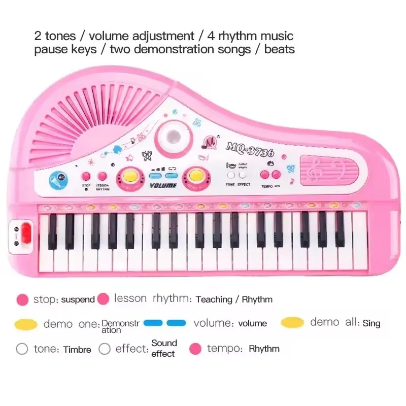 37-Tasten-Klavier mit elektronischer Tastatur für Kinder mit Mikrofon, Musikinstrument, Spielzeug, Lernspielzeug, Geschenk für Kinder, Mädchen, Jungen