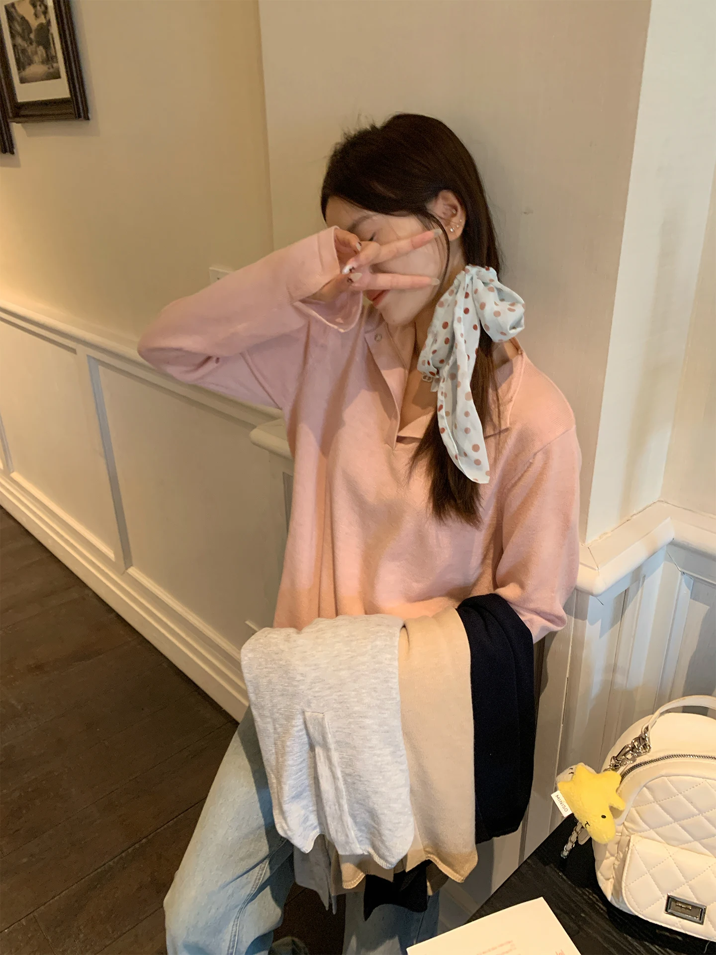 

Свободный длинный вязаный свитер Sve, женская внутренняя одежда, корейский топ с воротником Laid-ba, большие размеры, универсальный для похудения irt