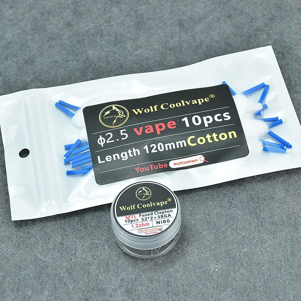 Wolfcoolvape NI80 Pre-Built Heating Wire Vape Coil Fused Clapton 1.2Ω 0.26Ω MTL Coils with Cotton for RDA RTA RBA