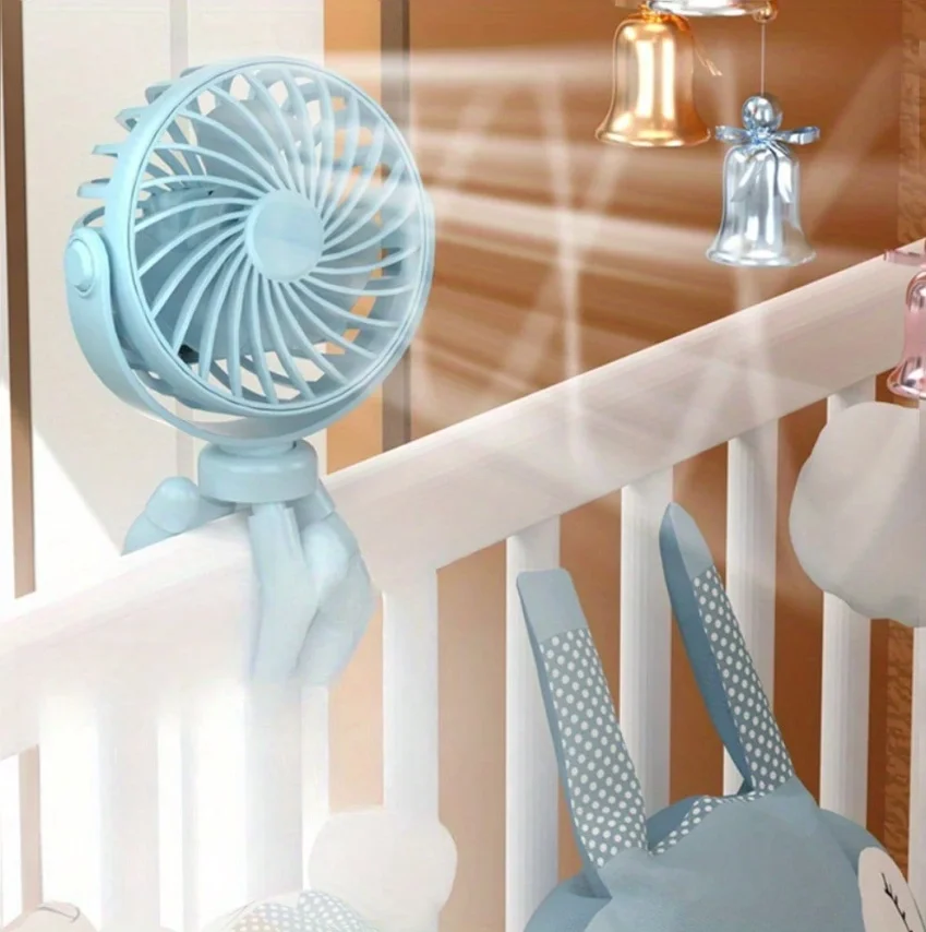 360° Rotatable Flexible Clip On Mini Fan, USB Rechargeable Strong Airflow Handheld Portable Fan for Stroller Crib Car Seat Bike Treadmill Outdoor Travel