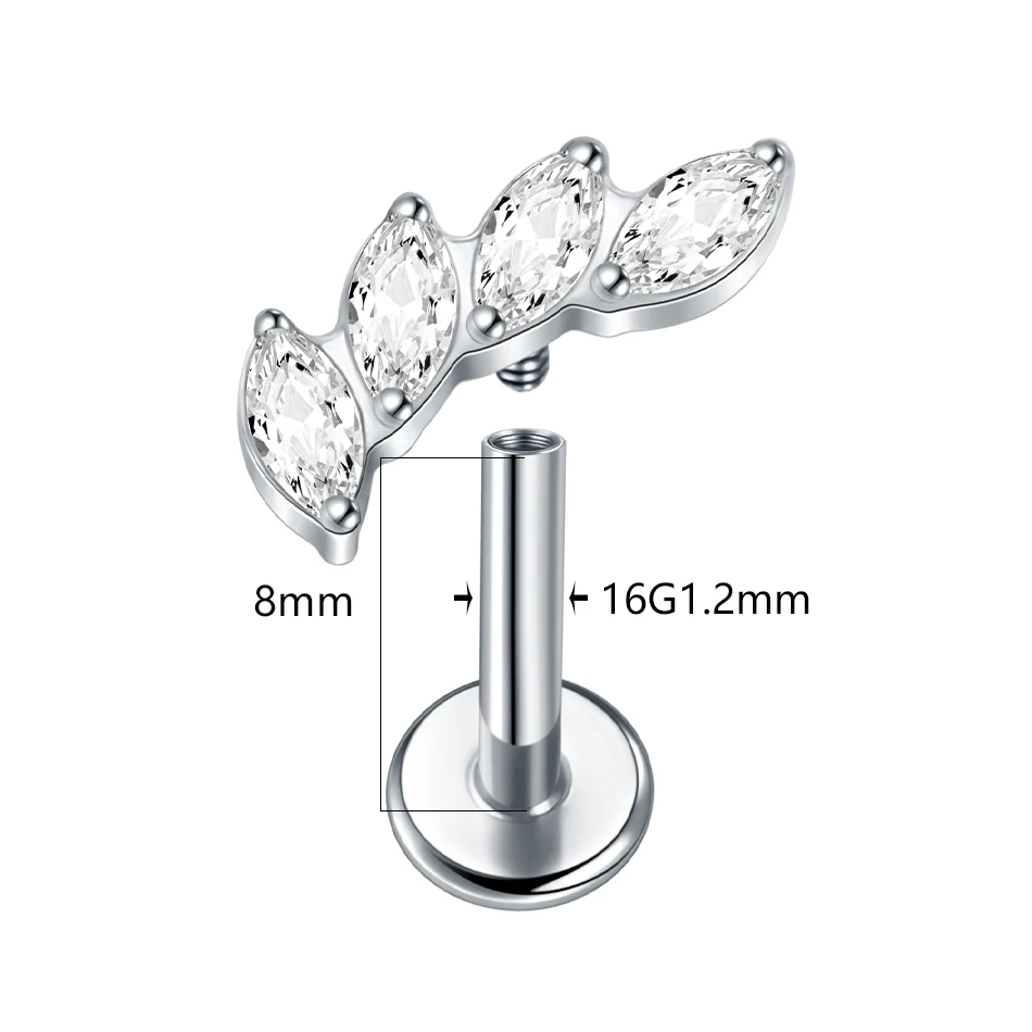 1Pc/5Pcs Implant Grade Titanium Moon Ear Stud Earring Internal Thread Labret Piercing Lip Monroe Helix Tragus Piercing Jewelry
