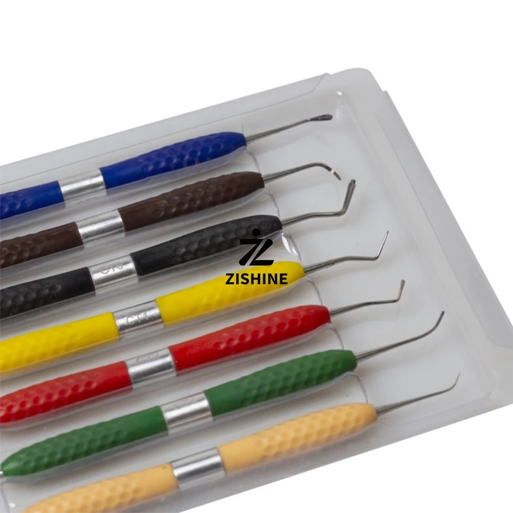 7Pcs Dental Composite Filling Instruments CT1-CT7 Silicone Handle Non-Stick Esthetic Resin Restorative Plugger Spatula Kit Blue