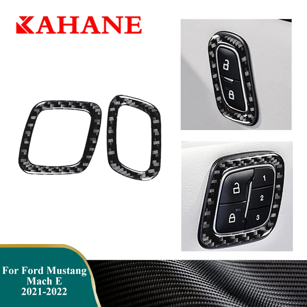 Car Door Lock Button Carbon Fiber Stickers For Ford Mustang Mach-E 2021 2022 Interior Cover Trim Decoration Moulding Accessories