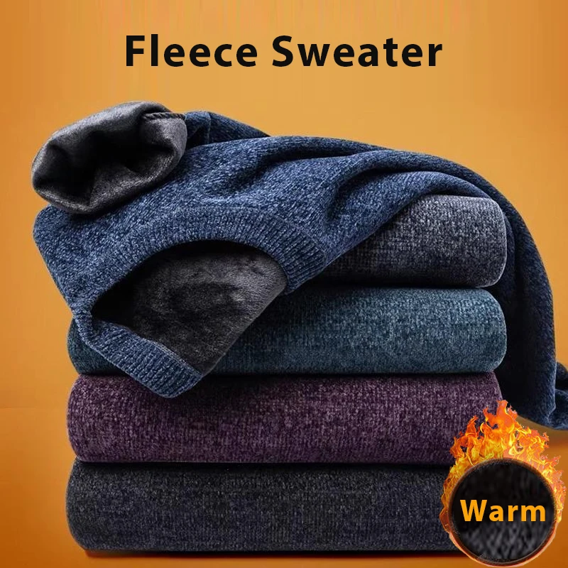 Mens Knitwear Sweater New Autumn Winter Long Sleeve Solid Color Pullovers Male Brand Casual Mens Clothing Warm Fleece Outwear
