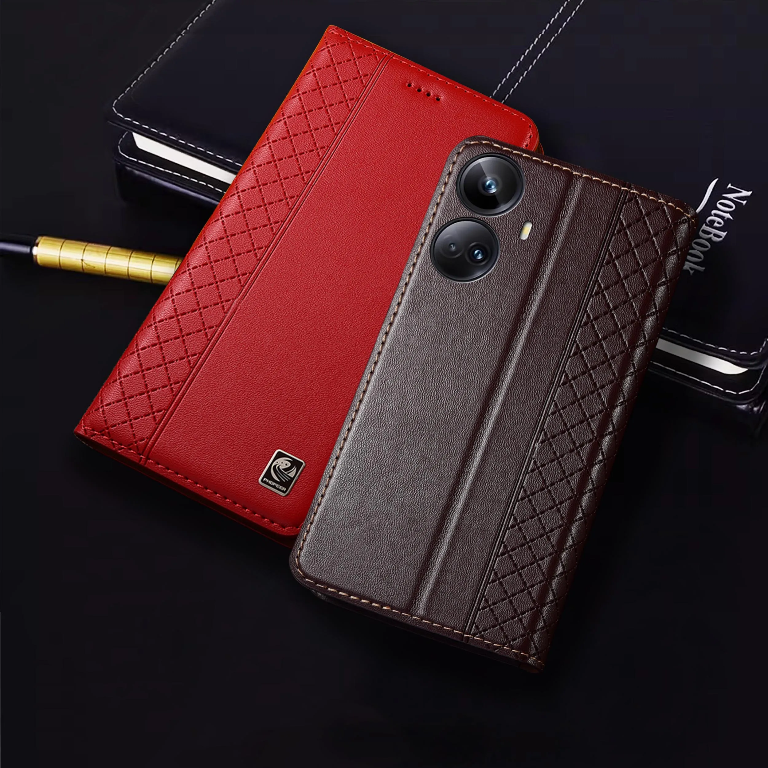 

For Realme X XT X2 X3 3 5 6 7 8 8i 9 9i 10 Pro Plus Napa Inner Pattern Genuine Leather Flip Phone Case Cowhide Scratch-Resistant