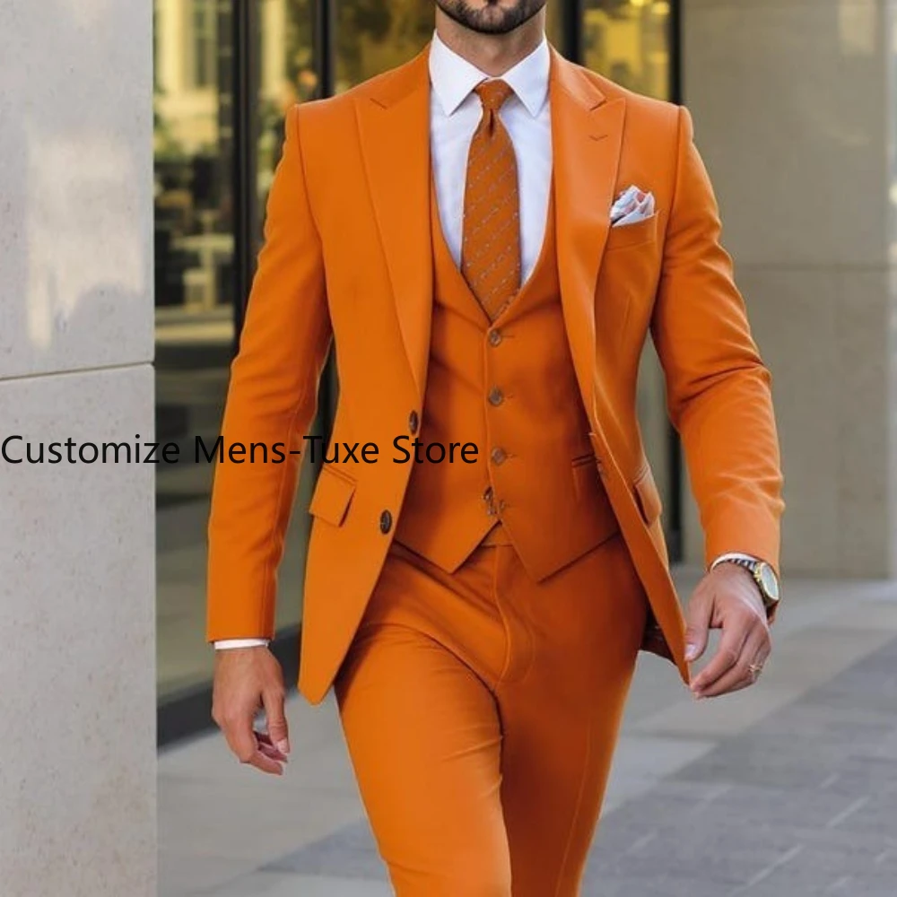 

Men’s Orange 3 Piece Suit Burnt Orange Wedding Suit for Groom Slim Fit Formal Tuxedo Luxury Party Wear