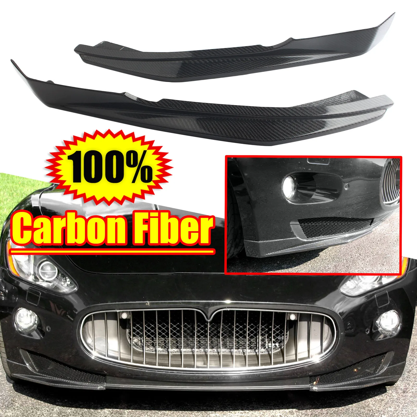 

For Maserati GranTurismo GT 2008-2014 Real Carbon Fiber Front Bumper Splitter Lip Car Body Kit Spoiler Cover 2 Pcs/Set