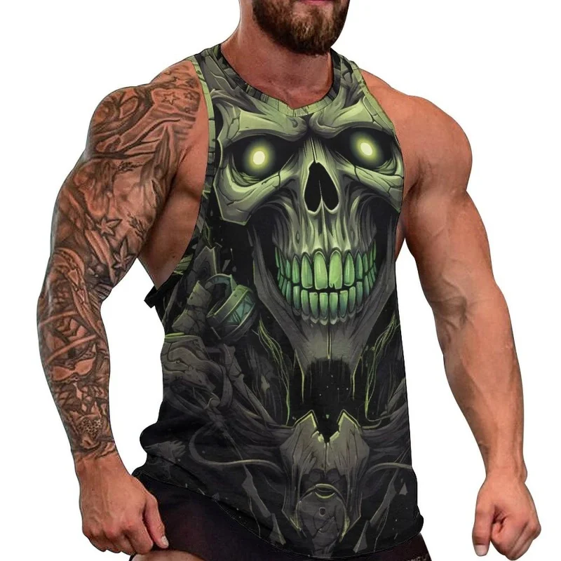 3D Printed Camouflage Skull Tank Tops For Men Colorful Skeleton Pattern Tees Summer Loose Sports Street O-Neck Vest Casual Tops