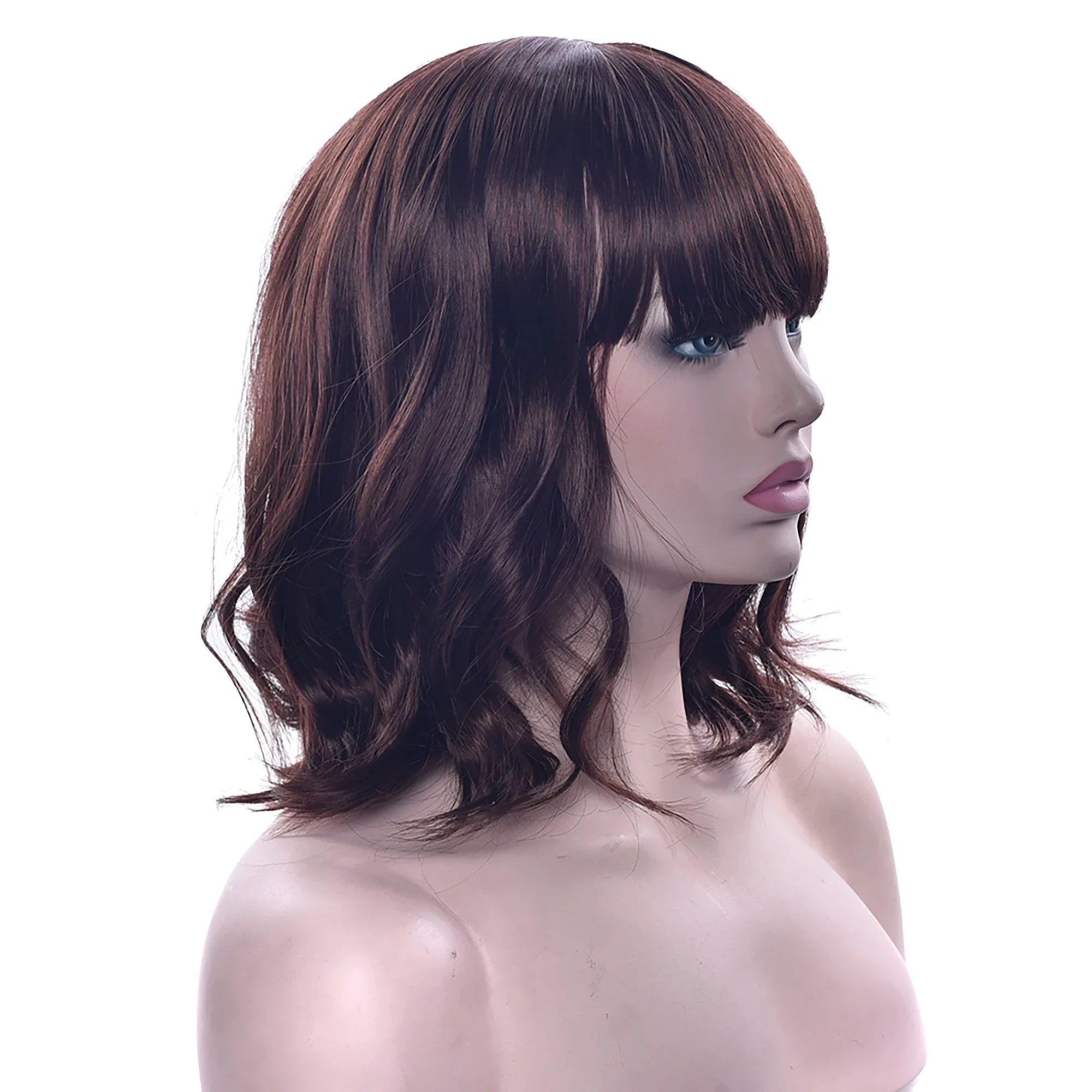 الشعر الاصطناعية قصيرة الشعر البني شعر مستعار مجعد الحرارة الوردي المرأة قطع الشعر تأثيري الباروكات Perruque الزنجبيل شعر مستعار #5