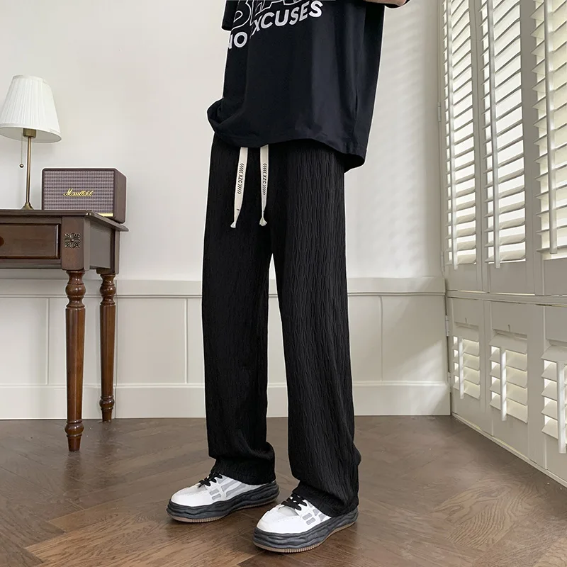 Summer 2026 New Fashion Men's Solid Color Straight Wide Leg Casual Daily Simple Basic Trendy Trousers Male Pants Bottom Clothes