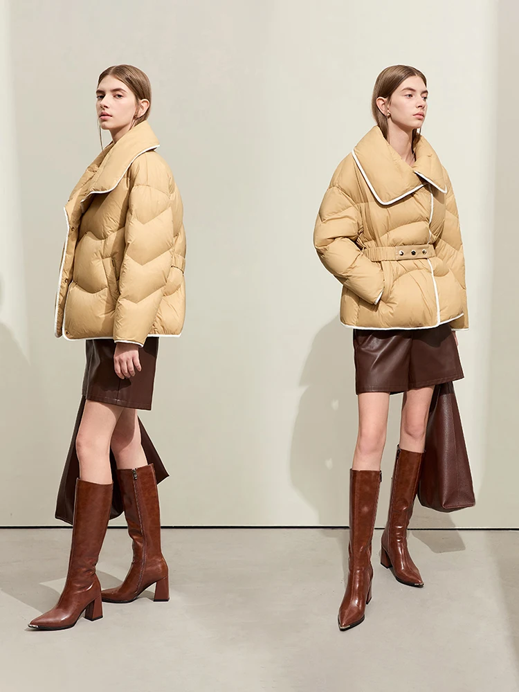 AMII Minimalistische neue Daunenmäntel für Damen, Winter 2022, locker, warm, groß, Umlegekragen, Knopfgürtel, Langarmjacken 12344026