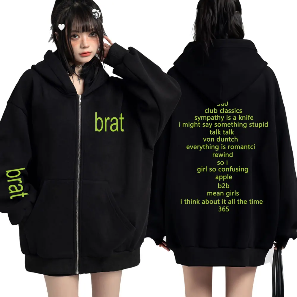 Charli Xcx with Special Guest Shygirl Zipper Hoodie Brat Album 2024 Tour Mężczyźni Kobiety Popularny Ciepły Casual Hip Hop Oversized Jacket