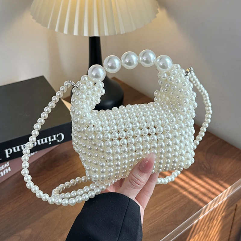 

Роскошная вечерняя сумка-клатч с жемчугом, модная женская сумка через плечо для телефона, ручной работы, с бисером, летняя сумка-клатч