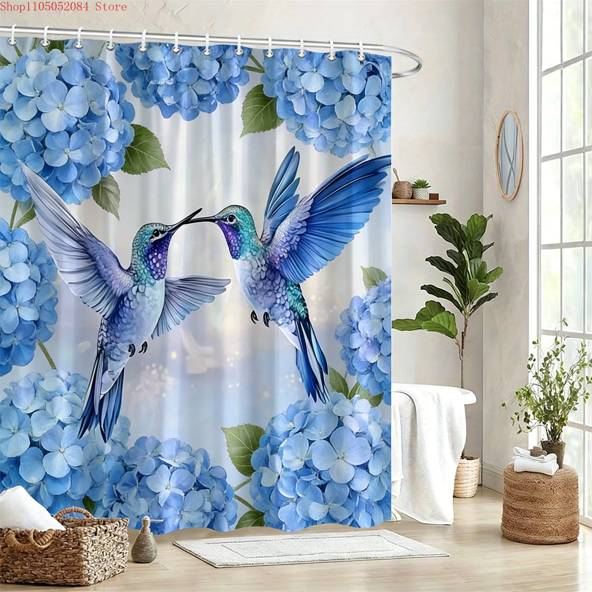 Pair of Green Hummingbirds & Lily of the Valley Waterproof Shower Curtain for Bathroom Decor multiple sizes