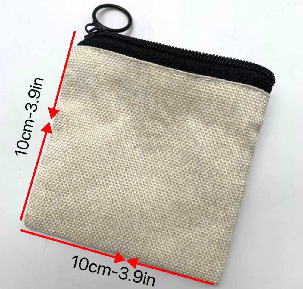 10pcs Sublimation Linen Fabric 3D 10cm x 10cm Sublimation Small Cute Coin Pouch Blanks with Zipper for HTV/DTF Printing Bulk