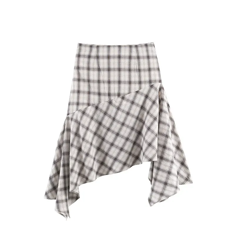 TFAFXY 2026 Spring New Women Chic Elegant Plaid Asymmetry A- Line Skirts For Women High Street Casual Holiday Skirt ﻿Y2K