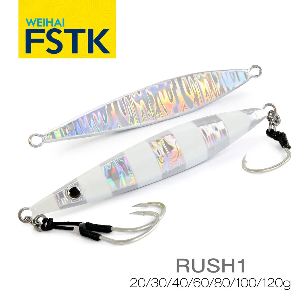 FSTK Fishing Lure Metal Jig Slow Jig Long Casting Spoon 20g40g60g80g Artificial Bait with Assist Hook Off Shore UV Cast Jigging