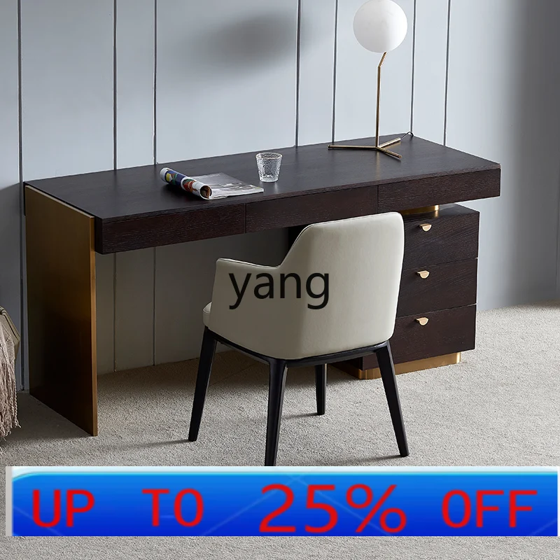 

lmm Italian light luxury minimalist modern minimalist smoked wood color solid wood desk study computer desk