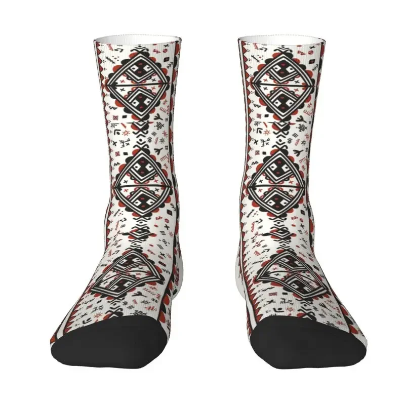 Kabyle Amazigh Pattern Men's Crazy Crew Socks Unisex Kawaii 3D Printing Berber Art Symbol Dress Socks